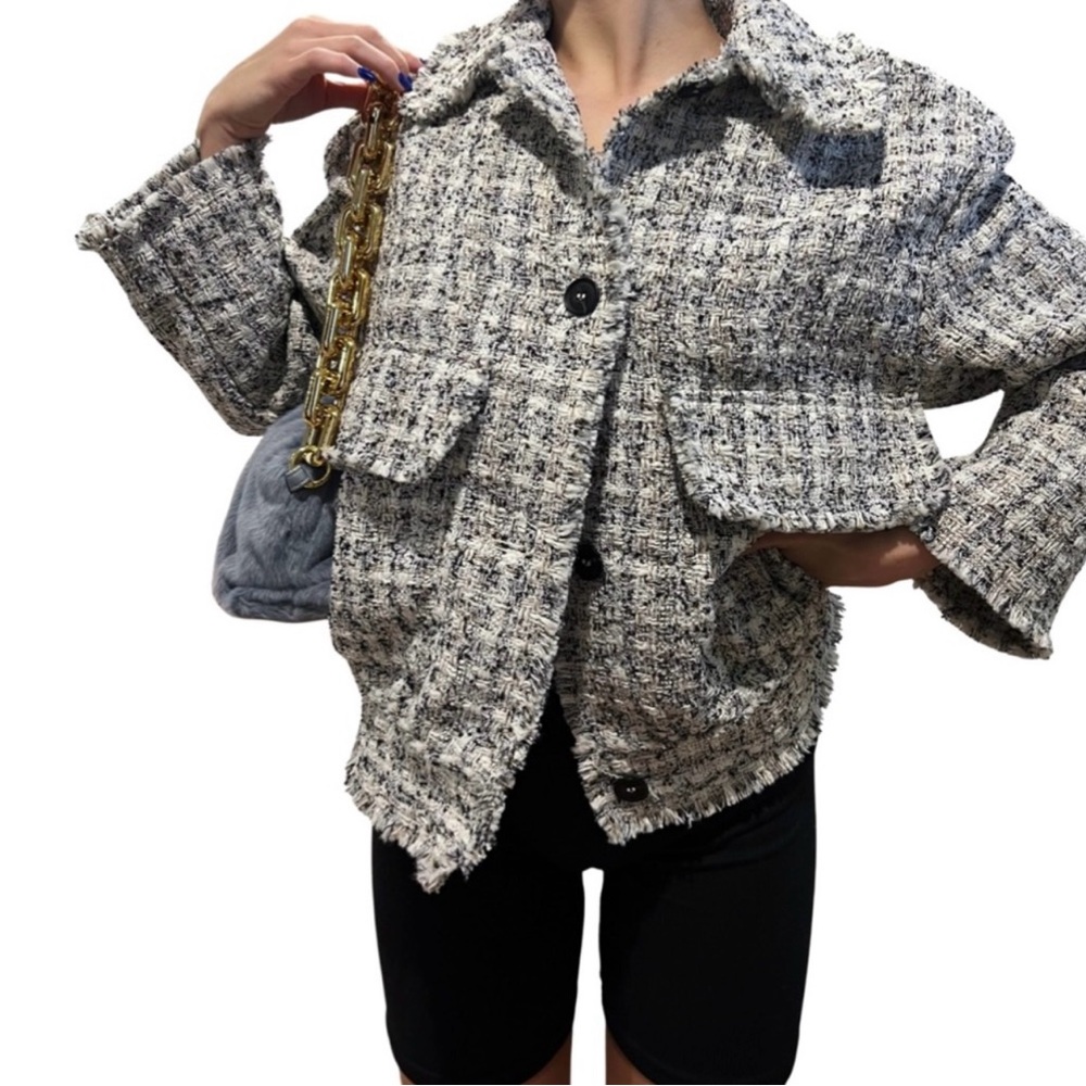 H&M Black and White Tweed Blazer